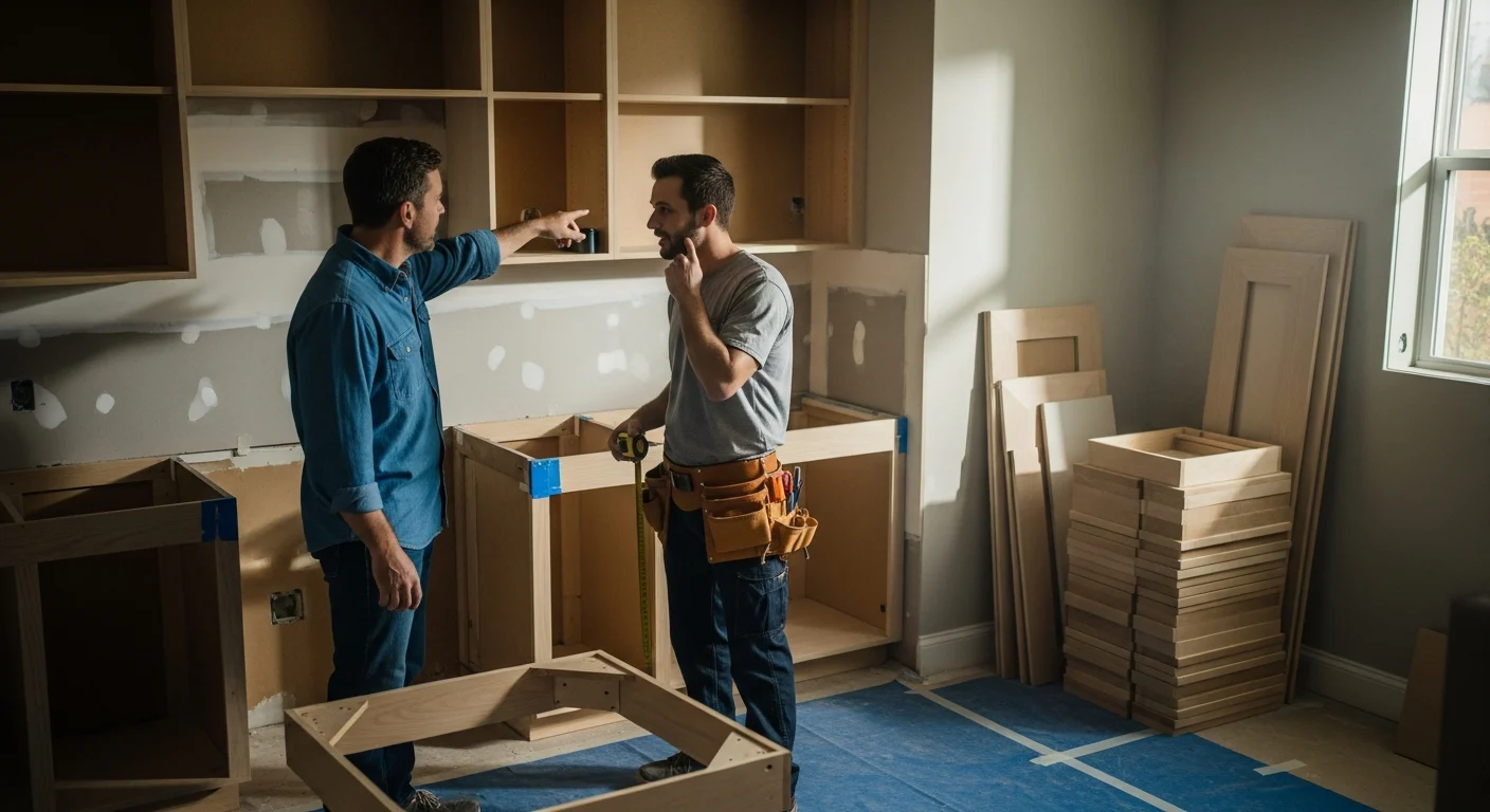 Homeowner and installer review full cabinet replacement in a protected kitchen