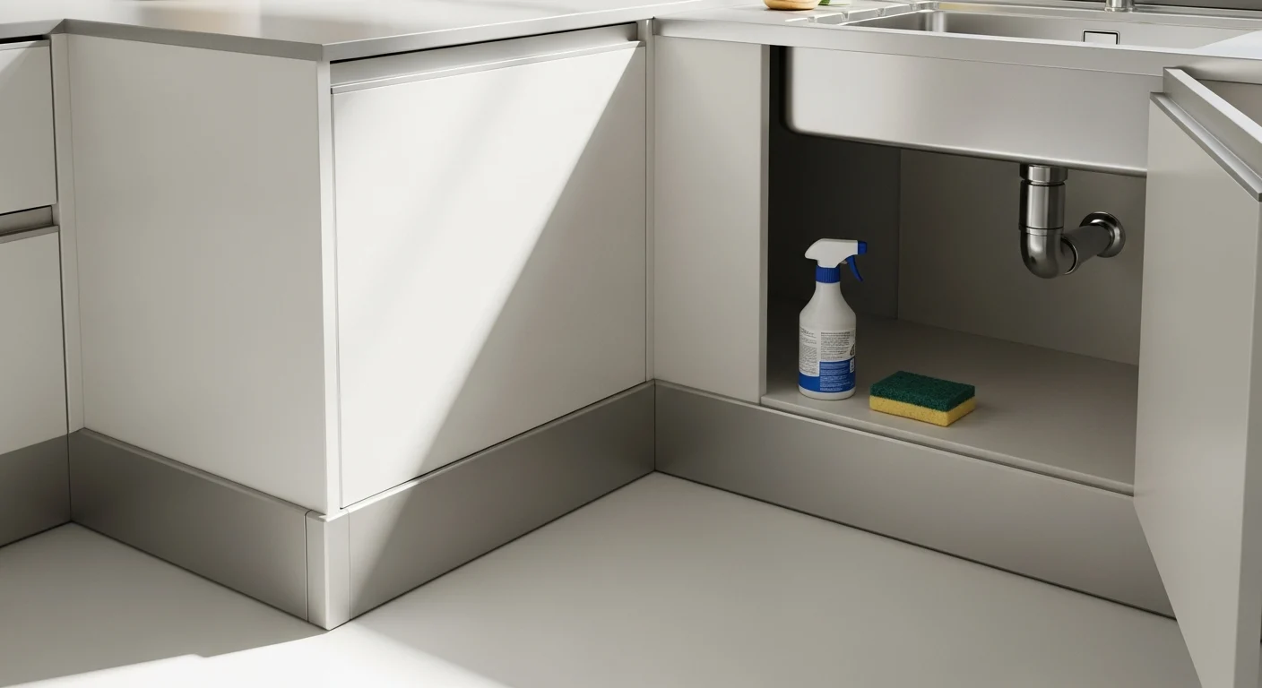 Close-up of durable sink base cabinet installation with sealed seams
