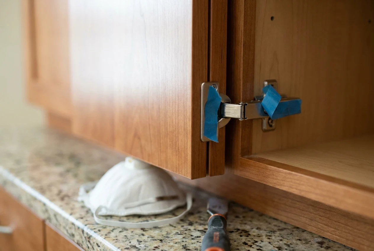 Finished refaced cabinets with updated hardware in a clean kitchen