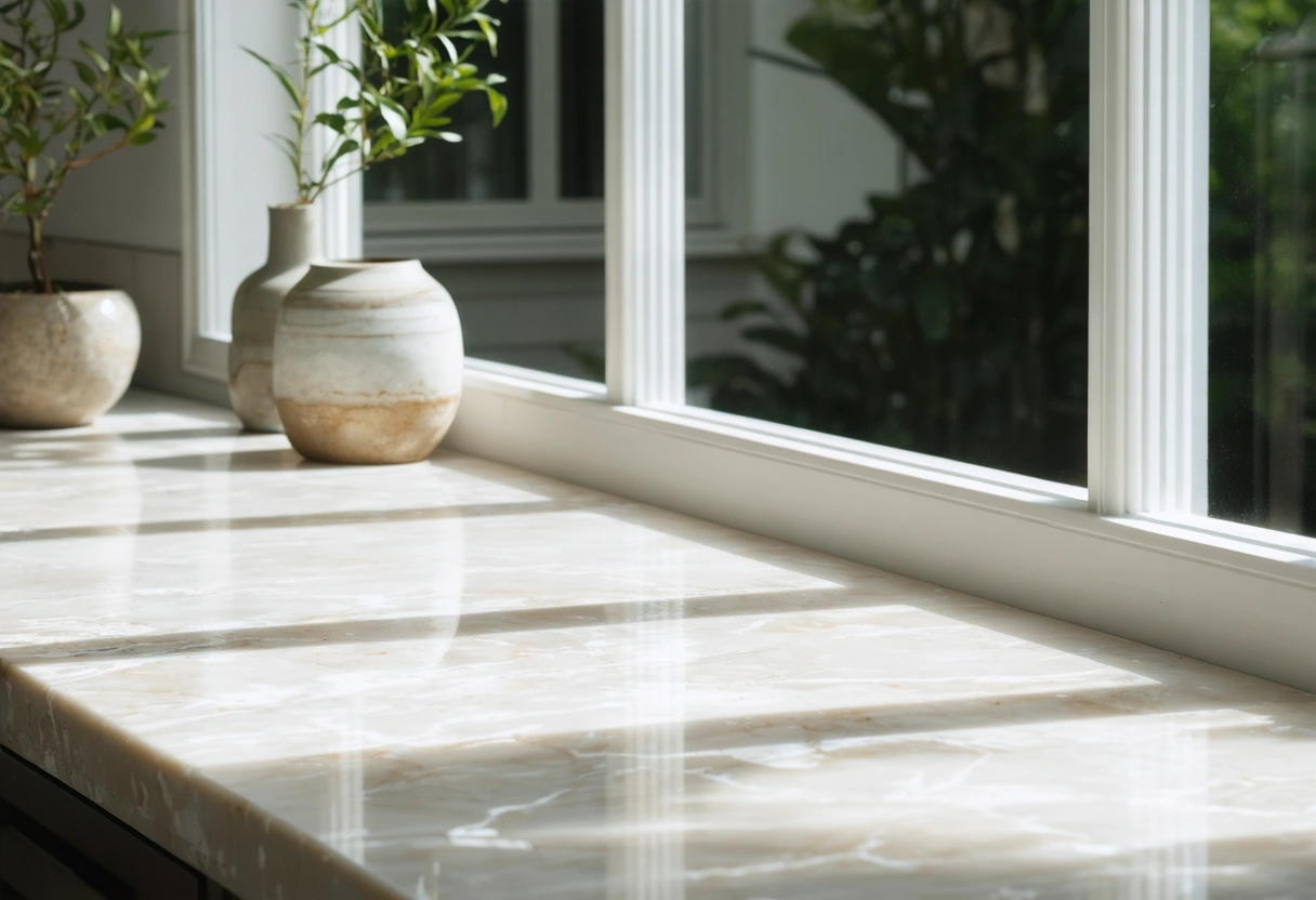 Venice kitchen featuring a polished quartz countertop and island